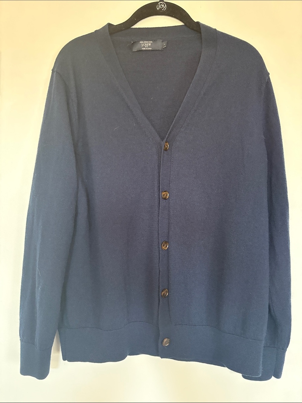 J. Crew Men’s Dark Navy Wool Button-Up V-Neck Cardigan L